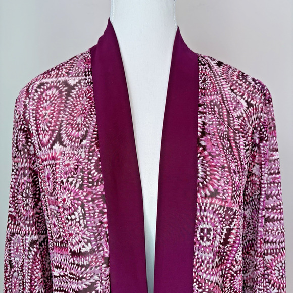 R&M RICHARDS Open Front Layering Cardigan Size 12 | Textured Sheer Purple Pink - Picture 2 of 11